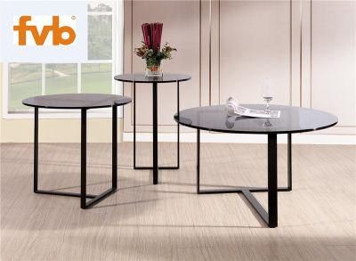 Nordic Living Room Iron Art Combination Tea Table Round Metal Glass Tea Table