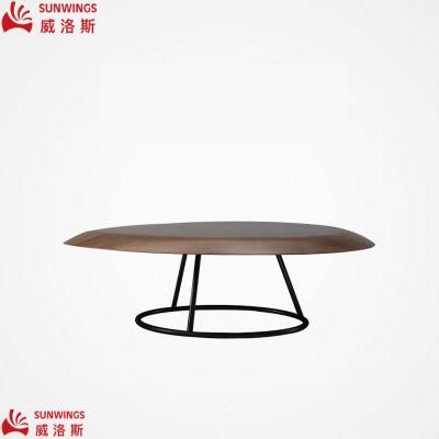 Modern Simply Furniture Metal Leg with Concave and Convex Arc Solid Wood Top Coffee Table for Living Room