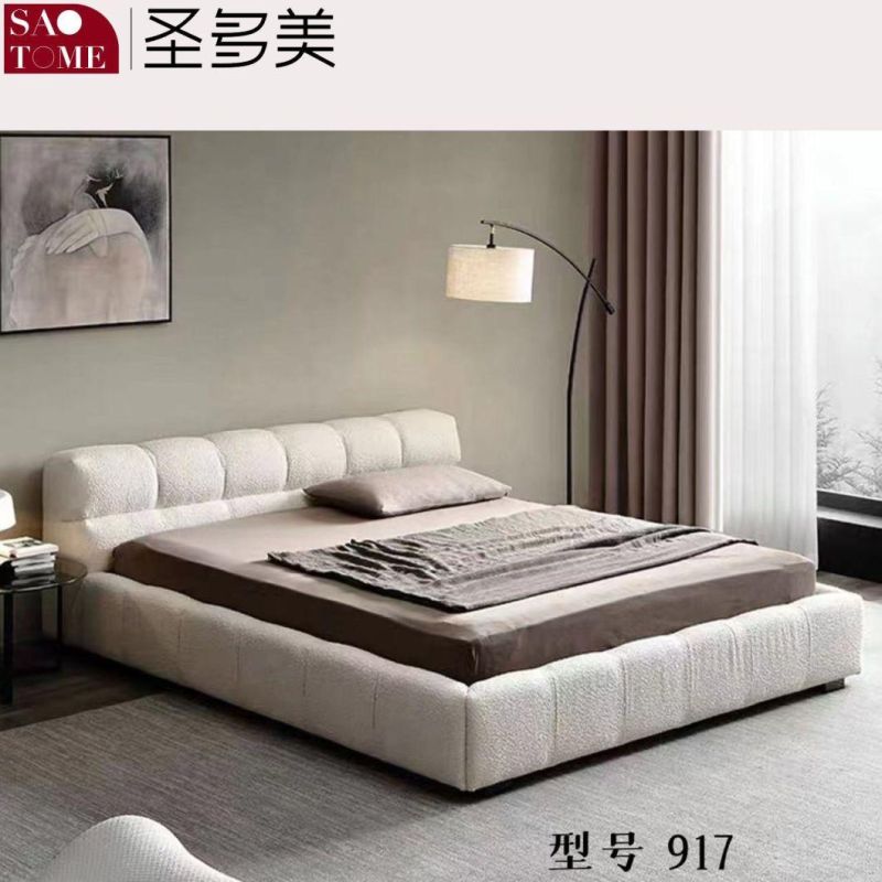Modern Hotel Bedroom Furniture Beige Tech Fabric Double Bed