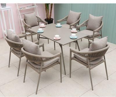 Modern Outdoor Aluminium Restaurant Dining Table Set and Chairs Aluminum Rope Patio Garden Furniture for Hotel