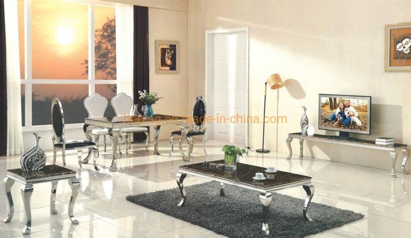 Hot Selling Extension Black Metal Square Marble Top Coffee Table for Living Room Furniture