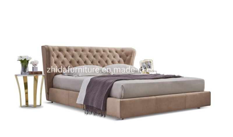 Chinese New Classical Style Tufted Button Full Leather Bed