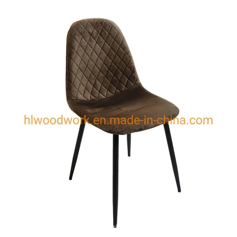 Hot Sale Modern Dining Room Chair Furniture Custom Color Antique MID-Century Brown Velvet Fabric Dining Chairs Black Metal Leg Cheap Dining Room Chair