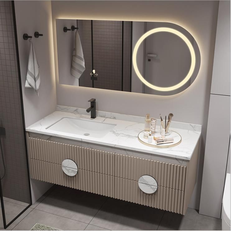 Modern Simple Rock Board Bathroom Cabinet Washbasin Combination Toilet Washstand Dressing Table Solid Wood Bathroom Cabinet