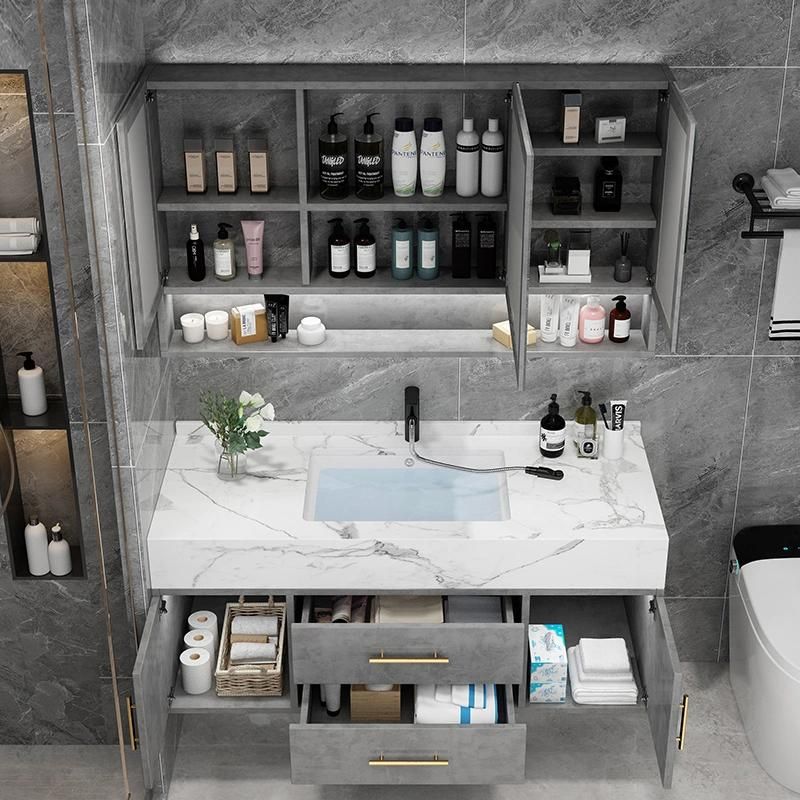 Modern Melamine Bathroom Cabinet with Marble Wash Basin
