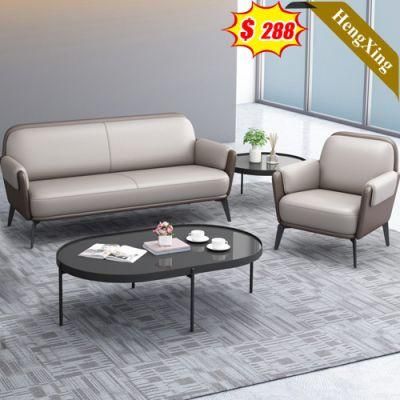 Simple Design Foshan Living Room Hotel Lobby Furniture Office Gray Color PU Leather Fabric Leisure 3 Seat Sofa
