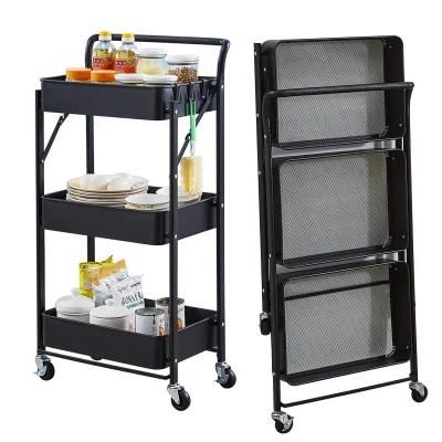 Amazon Hot Selling Kitchen Cart Hotel Foldable Three Layers ABS Storage Trolley Cart with Wheels