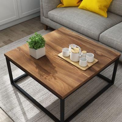 Modern Nesting Coffee Table Black Metal Frame with Walnut Toptea Table with Wooden Table Top