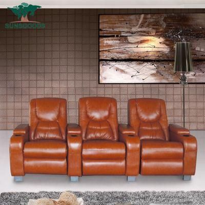 Custom Multifunction Cup Holder Cinema Seat Sofa Brown Leather Electric Recliner Home Furniture