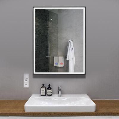 27.55X25.43inch LED Rectangle Black Framed Decorative Wall Mounted Silver Bathroom Mirror