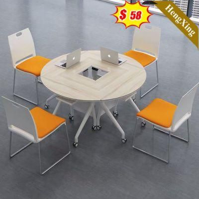 Popular Style Modern Office School Furniture Wooden Round Dining Folding Table with Chair