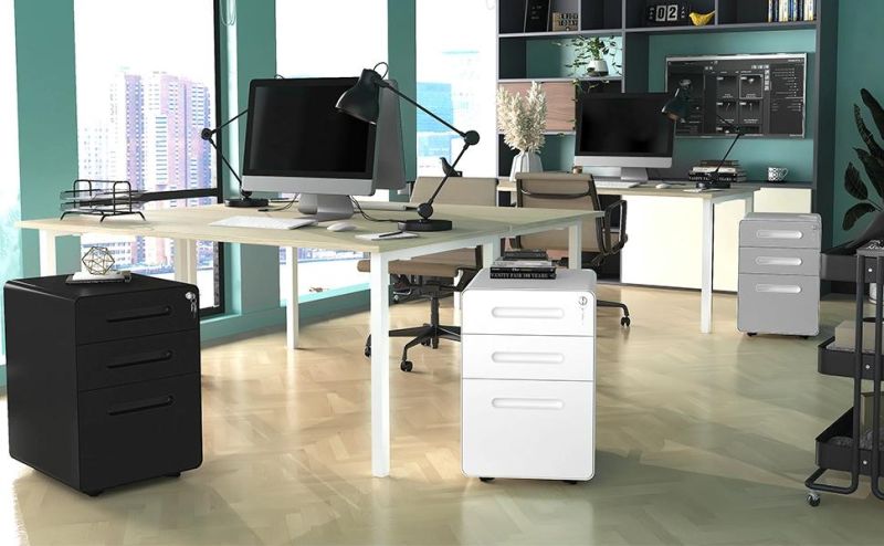 Modern Simple and Practical Office 3 Drawer Metal Arc Frame Mobile Cabinet