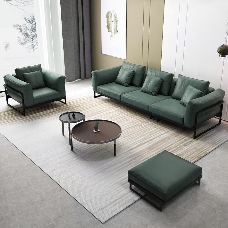 Leather Sofa Chair Footstool Ottoman Coffee Table Modern Furniture Set for Living Room
