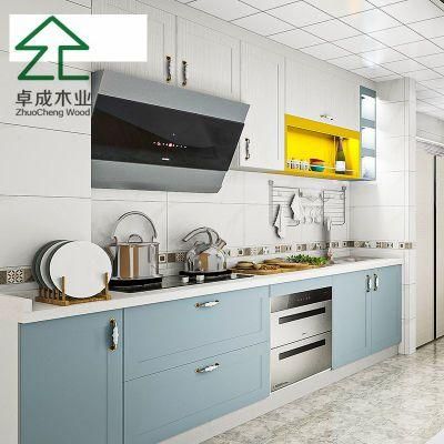 blue Plywood PVC Kitchen Cabinet with Hanle