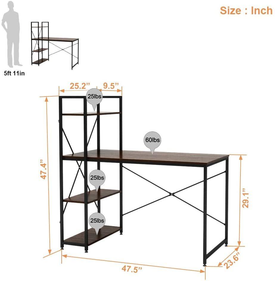 Wooden Metal Frame Computer Desk with Bookcase Furniture for Office and Home