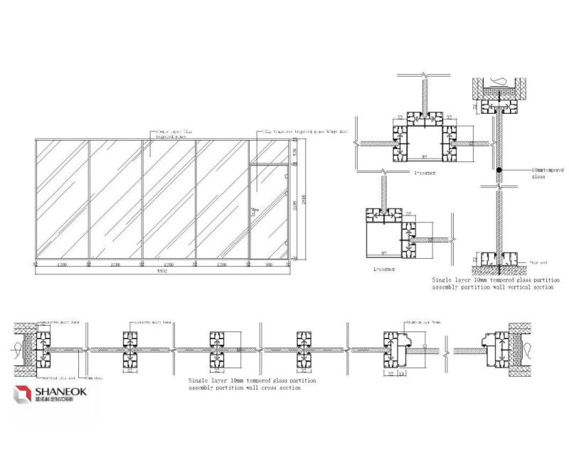 Modern Glass Curtain Glass Partition Removable Office Fire Proof Room Divider Partition Wall Section