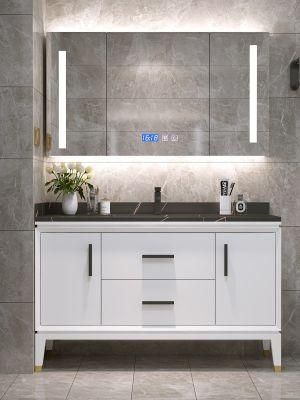 Hangzhou Factory Wholesale Nordic Simple Light Luxury with Intelligent LED Mirror Floor Mounted Rock Board Bathroom Cabinet Bathroom Vanity