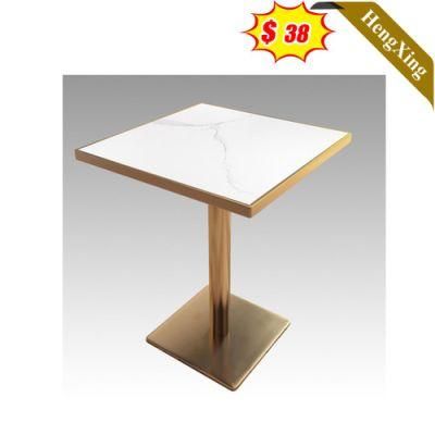 Light Luxury Style Cheap Price White Mixed Gold Color Square High Quality Project Dining Table with Chair