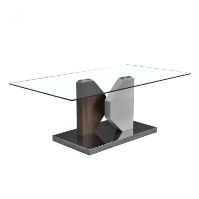 China Modern Home Hotel Restaurant Furniture Set MDF Grey High Glossy Painting Tempered Glass Top Dining Table