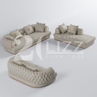 Modern Design Living Room Furniture New Corner Leather Sofa Luxury Leisure Couch with Chesterfield Chaise
