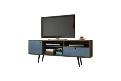 Manhattan Comfort Liberty TV Stand, MID-Century Modern Console with 3 Shelves, 1 Cabinet, 1 Drawer, Large, White/Rustic
