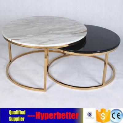 Stainless Steel Frame 2 PCS Set Marble Coffee Tables