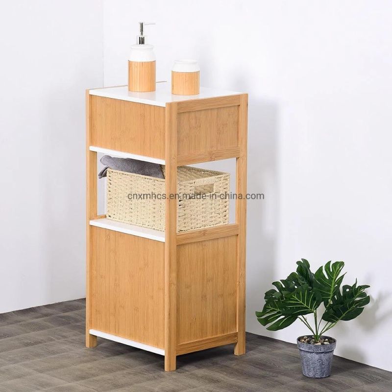 Bamboo Storage Cabinets Bathroom Shelf with Door, Free Standing Wood Storage Cabinet for Office Kitchen Living Room