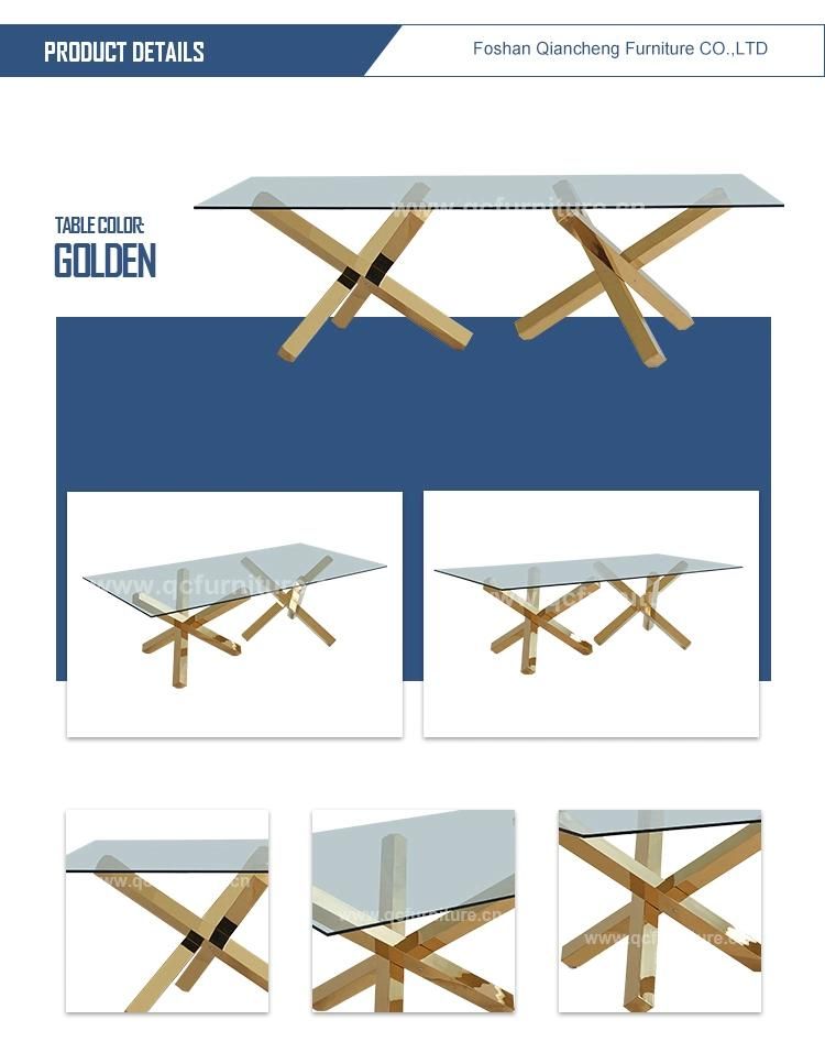 Europe Modern Home Furniture Glass Top Golden Dining Table