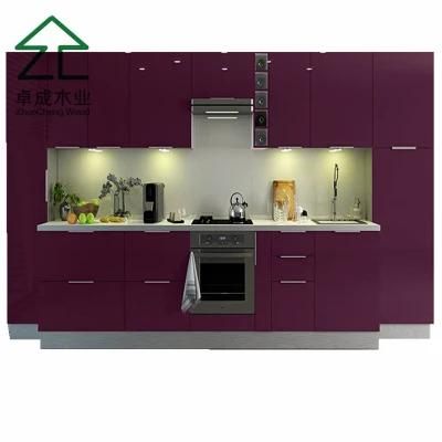 Purple Color High Gloss Kitchen Cabinet with PVC Door and Handle