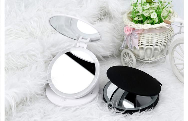 Double Sides Round Pocket Ring Lights LED Mini Compact Mirror