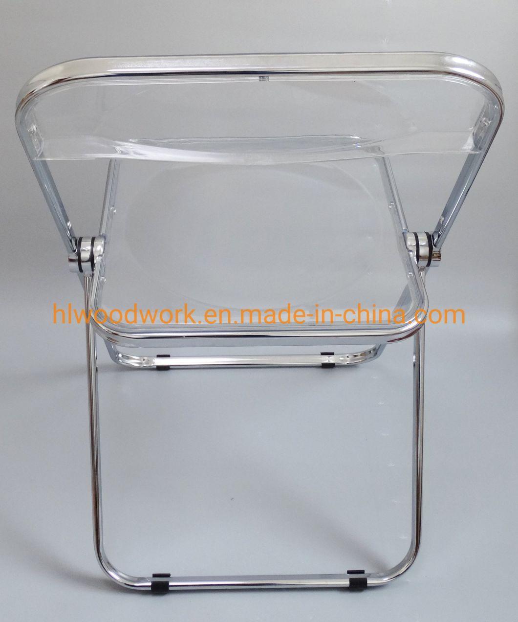 Modern Design Office/Bar/Dining/Leisure/Banquet/Wedding/Meeting Folding Plastic Chair in Chrome Frame Transparent Clear PC Plastic Dining Chair Transparent