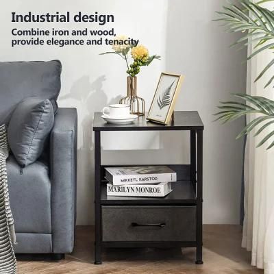Removable Drawer Side Table, Rustic Style Living Room Sofa Side Table, Bedside Table