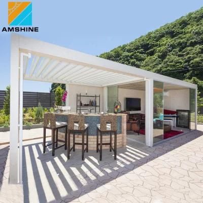 Easy Install Outdoor Garden Covers Aluminum Adjustable Grey Modern Motorized Weatherproof Patio Roof Aluminum Louver Pergola Gazebo