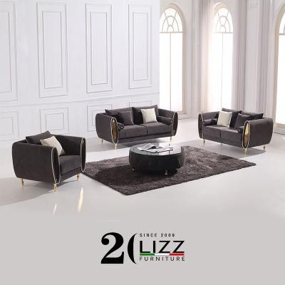 Hotsale Living Room Modern Design Velvet Furniture Set Leisure Fabric Sofa Luxury Gray Color Couch