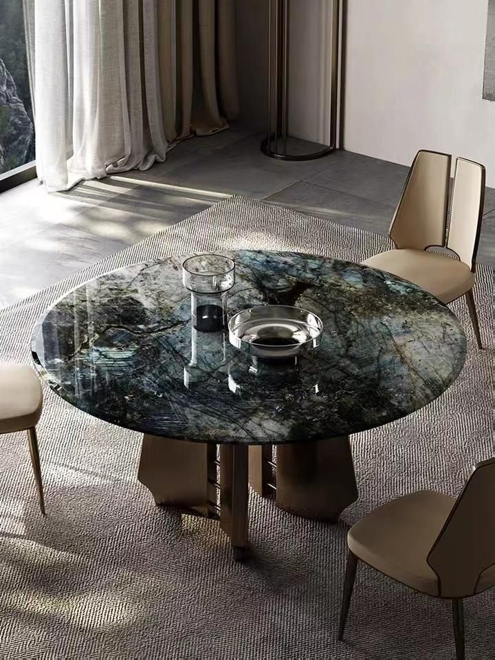 Luxury Round Home Dining Room Furniture Gold Chrome Marble Top Dining Table