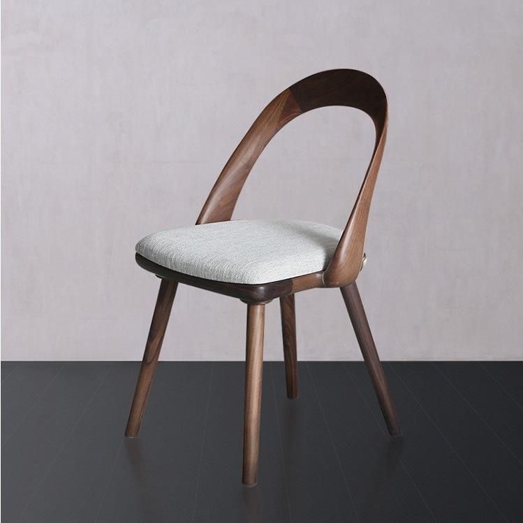 Solid Wood Dining Chair with Fabric Seat Elegant Round Backrest