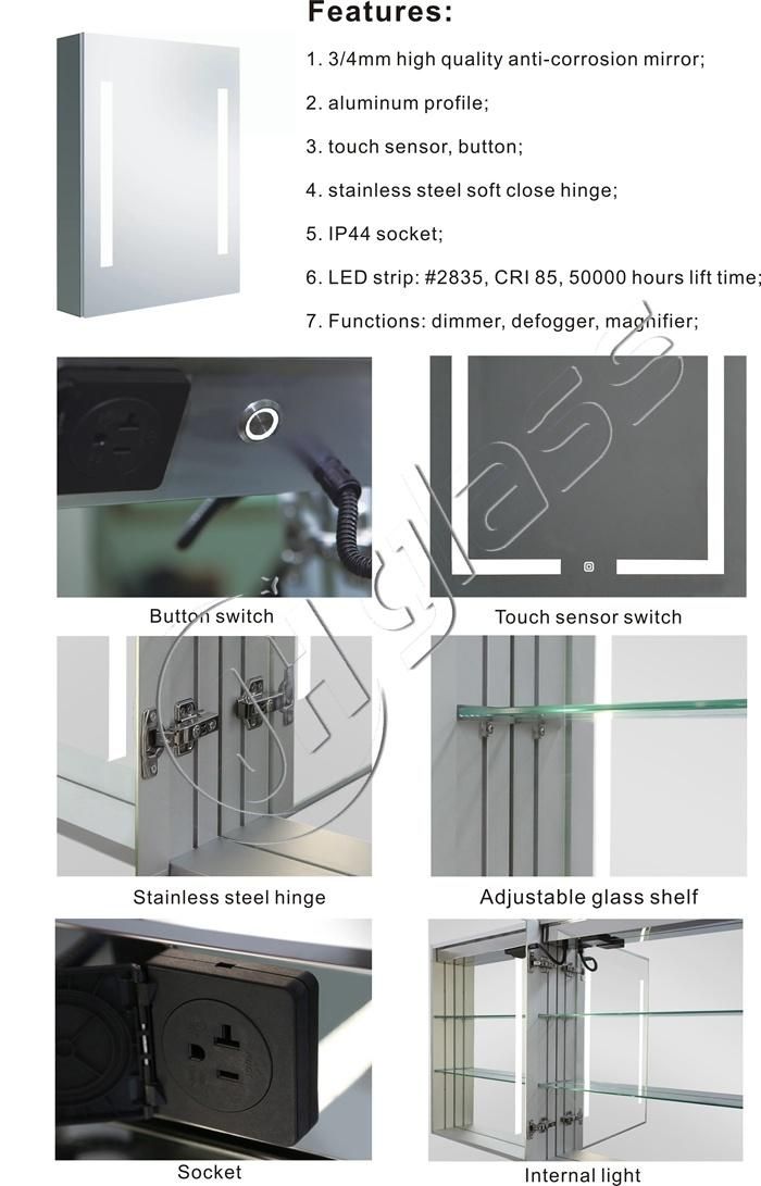 Home Decoration LED Lit Bathroom Medicine Cabinet with Touch Sensor