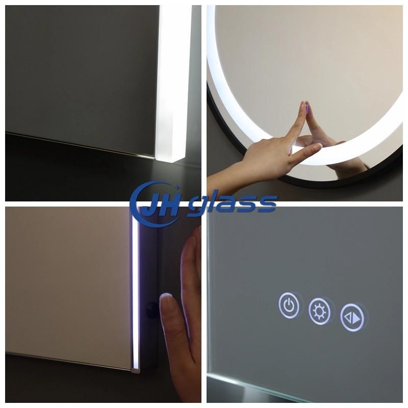 Home Hotel Bathroom Mirror Morden Style Round LED Lights Mirror Wall Mounted Vanity Mirror with Smart Touch Button and Anti-Fog Function Dimmable Makeup Mirror