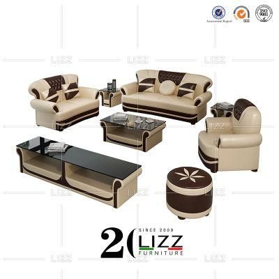 Tufted Modern European Style Home Furniture Modular Geniue Leather Living Room Sofa Set with Coffee Table