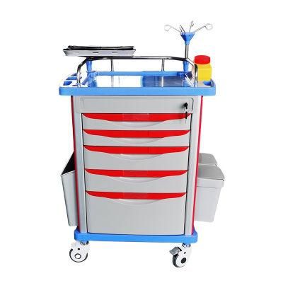 Medical Device Nursing Patient Hospital Furniture 5 Layers Medical Cart ABS Emergency Trolley