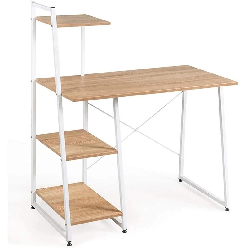 4 Tier Shelves Compact Workstation Computer Desk with X-Shaped Metal Frame & Adjustable Foot Pads