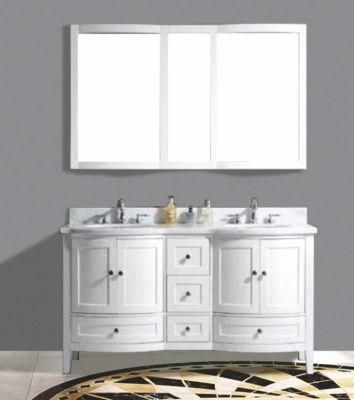 White Color Bathroom Solid Wood Vanity Cabinet Furniture