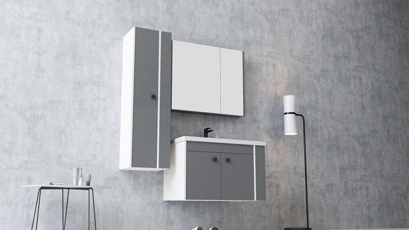 Luxury Bathroom Cabinet White with Gray High Gloss Bathroom Vanity Foshan