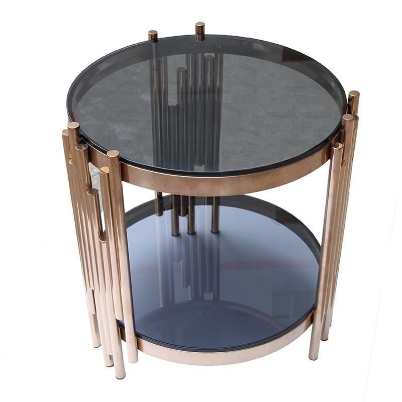 New Arrival Glass Top Stainless Steel Coffee Table Rose Gold Finishing Metal Side Table