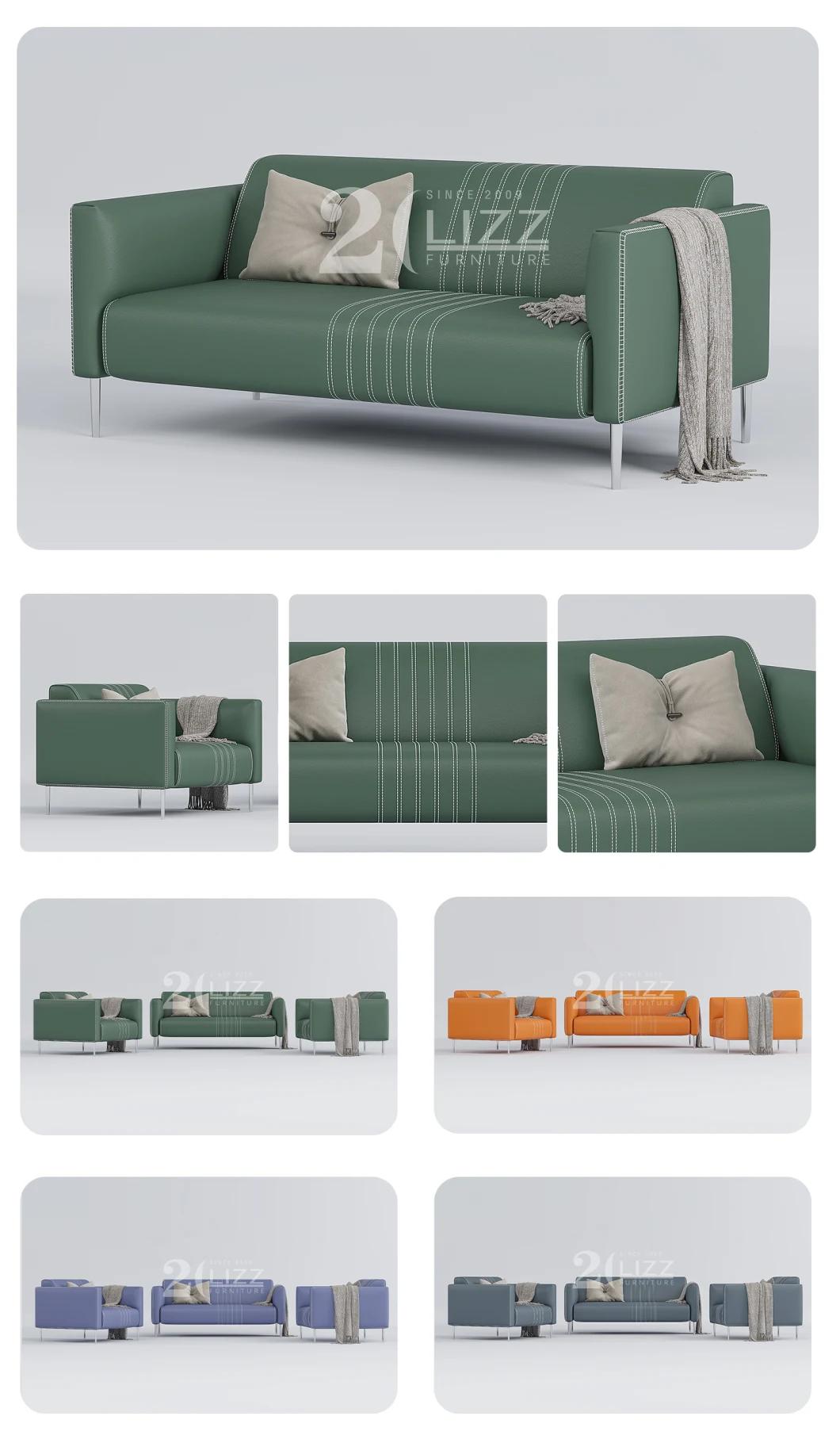 Modern Modular Silver Metaql Legs Living Room Sofa Furniture Luxury Italian Leather 1+2+3 Sofa