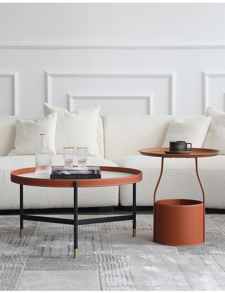 Leather Furniture Orange Marble Rock Plate Coffee Table