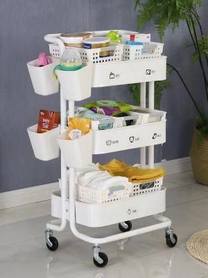Plastic Storage Cart Organizer Bathroom Kitchen Drainer Storage Trolley with Basket