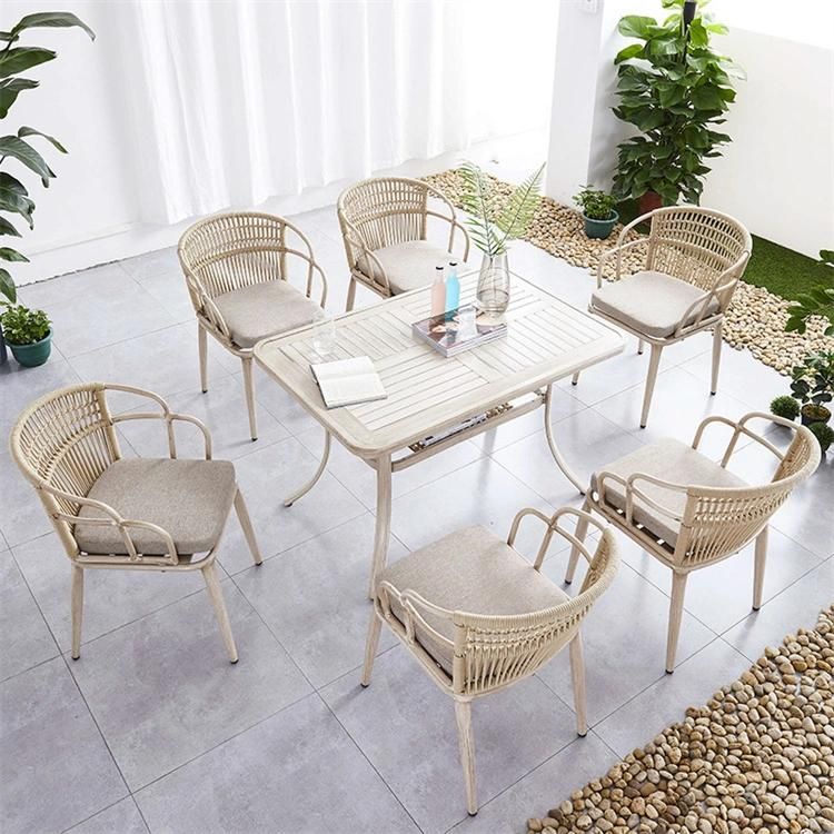 Modern Patio Furniture Teak Dining Table Set Outdoor Rope Woven Garden Chairs for Sale