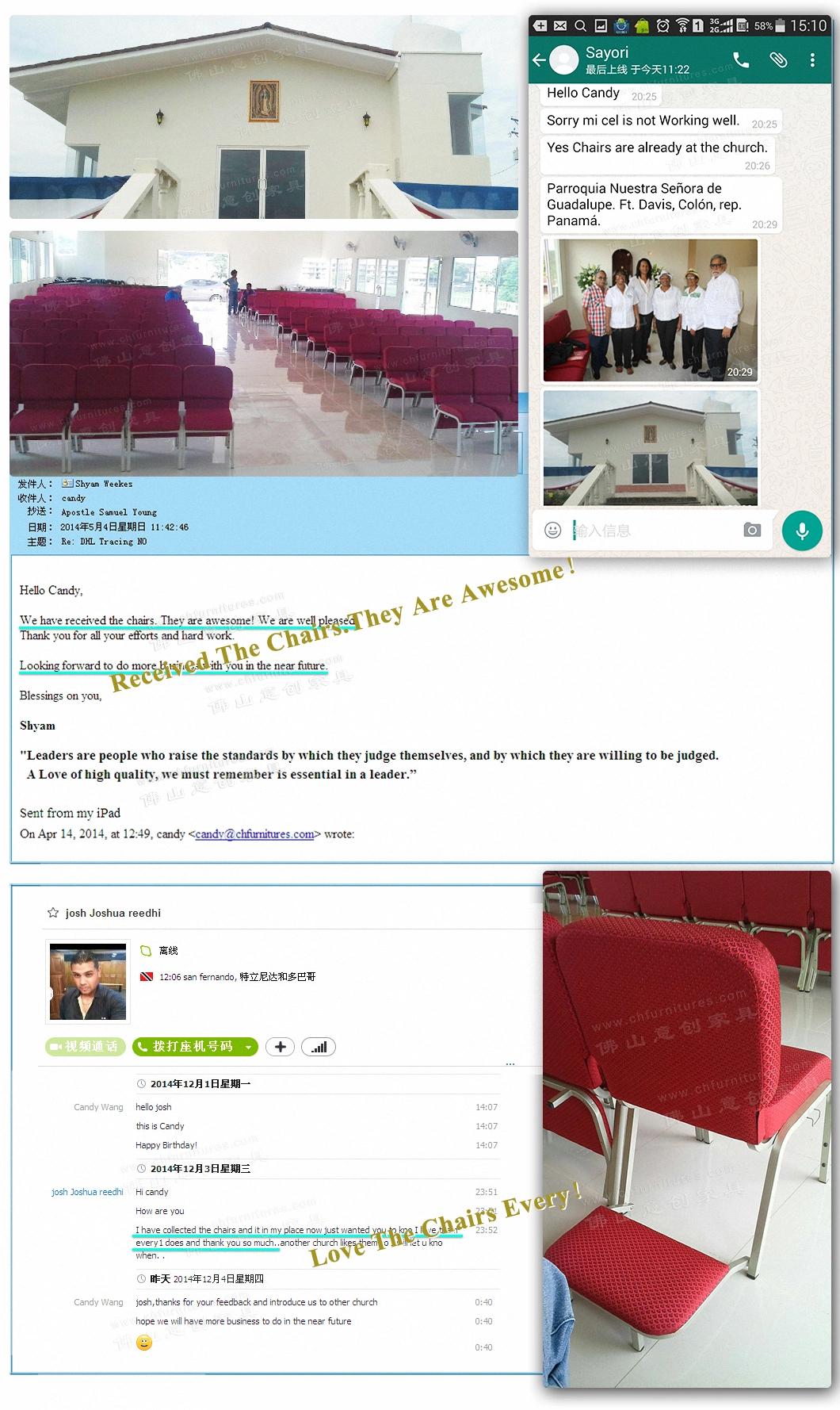 Yc-G38-12 Modern Design Black Iron Bright Reflective Blue Church Chair for Worship