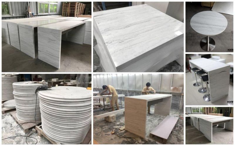 Customize Artificial Stone Solid Surface Square White Modern Chairs and Tables Restaurant Tables